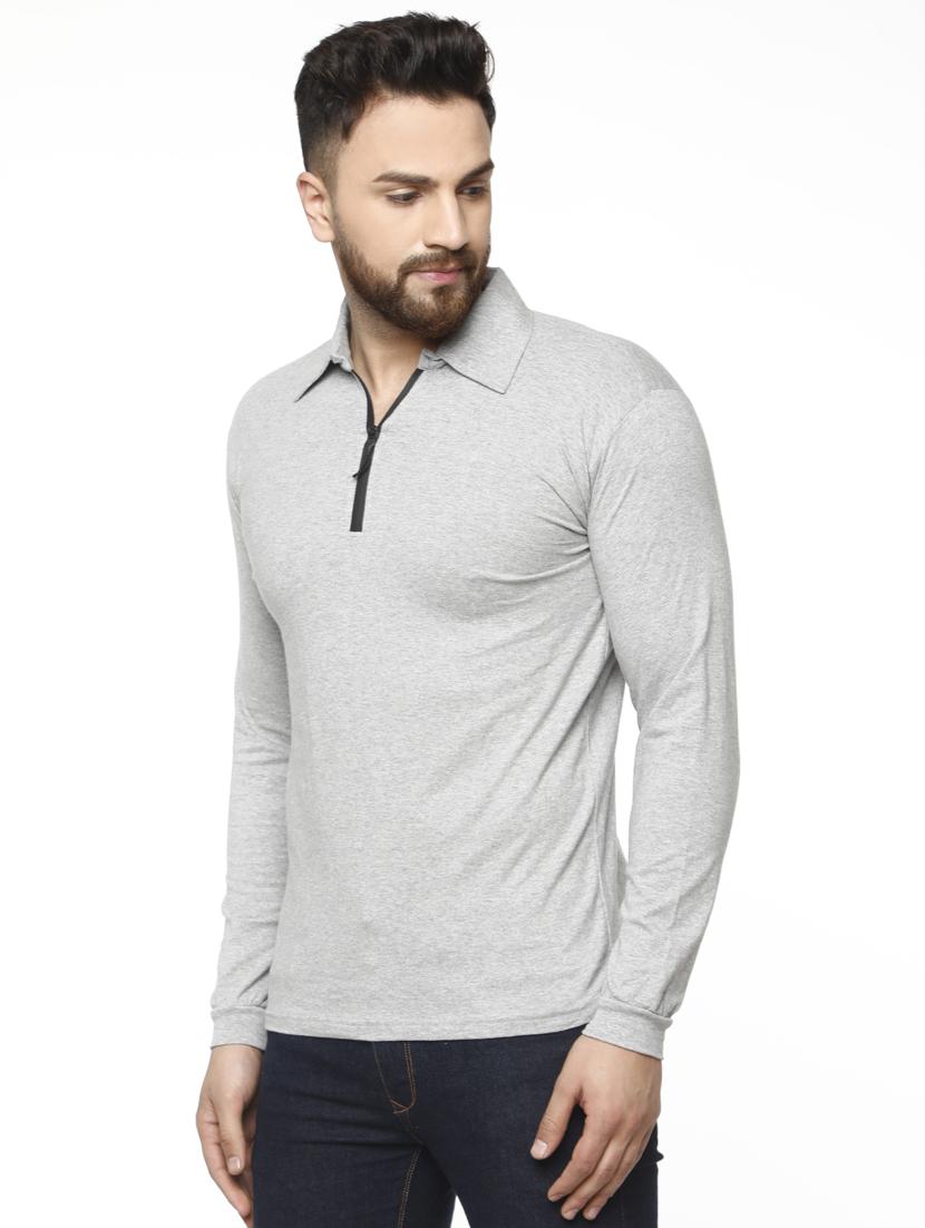 grey solid polo t-shirt - 18405125 - Standard Image - 2