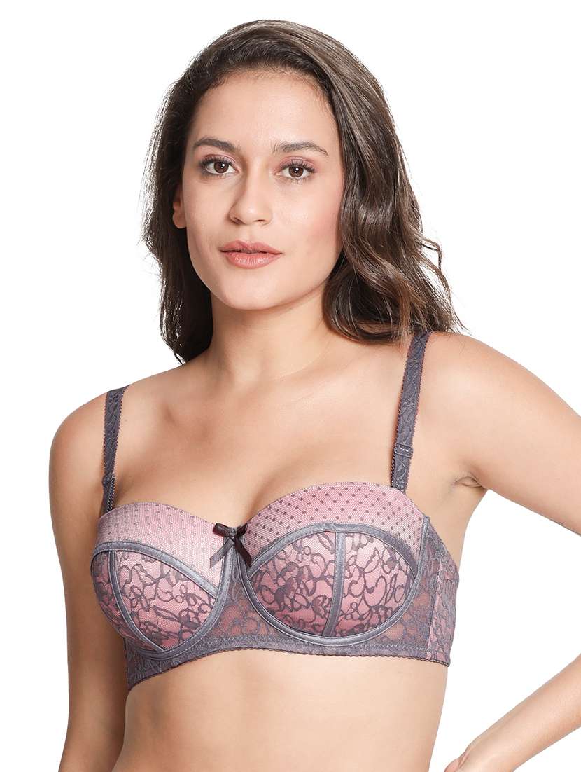 grey laced balconette bra