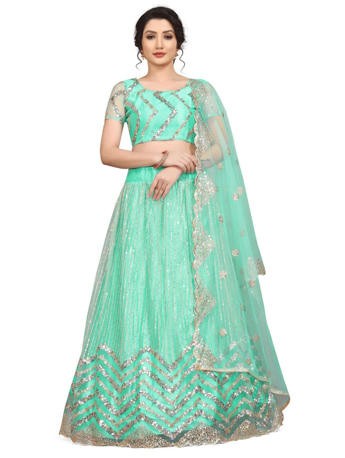 green sequined a-line lehenga