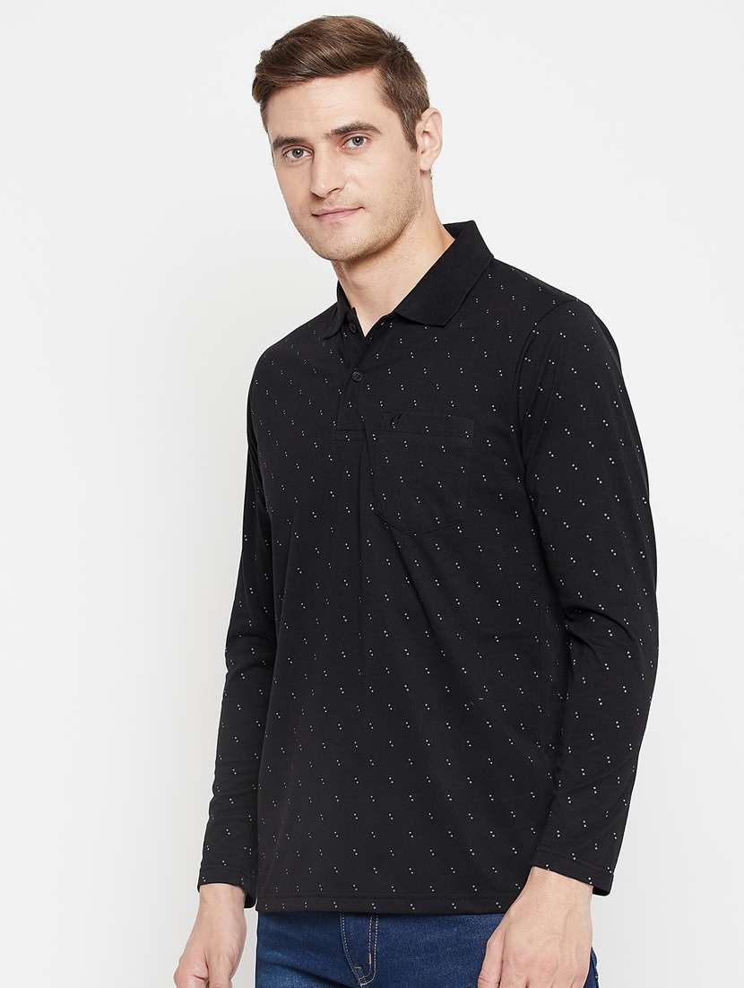 black printed polo neck t-shirt - 18405725 - Standard Image - 2