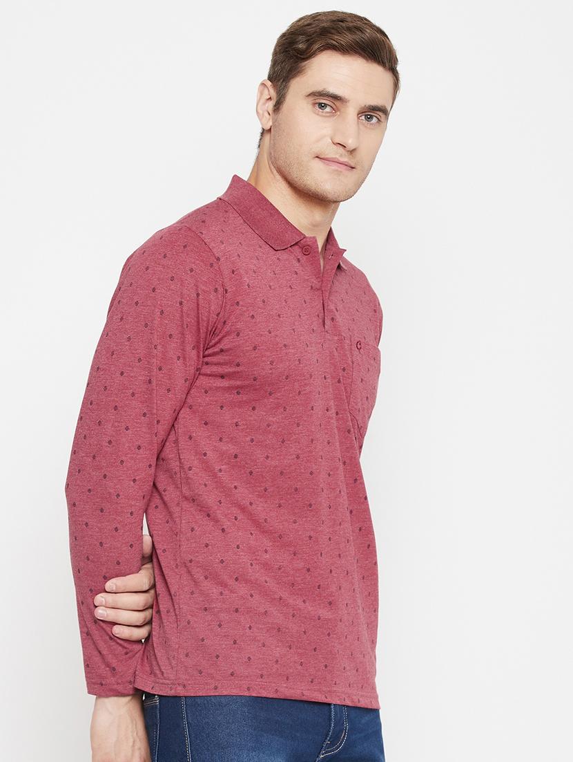 men mauve regular fit micro printed polo t-shirt - 18405726 - Standard Image - 2