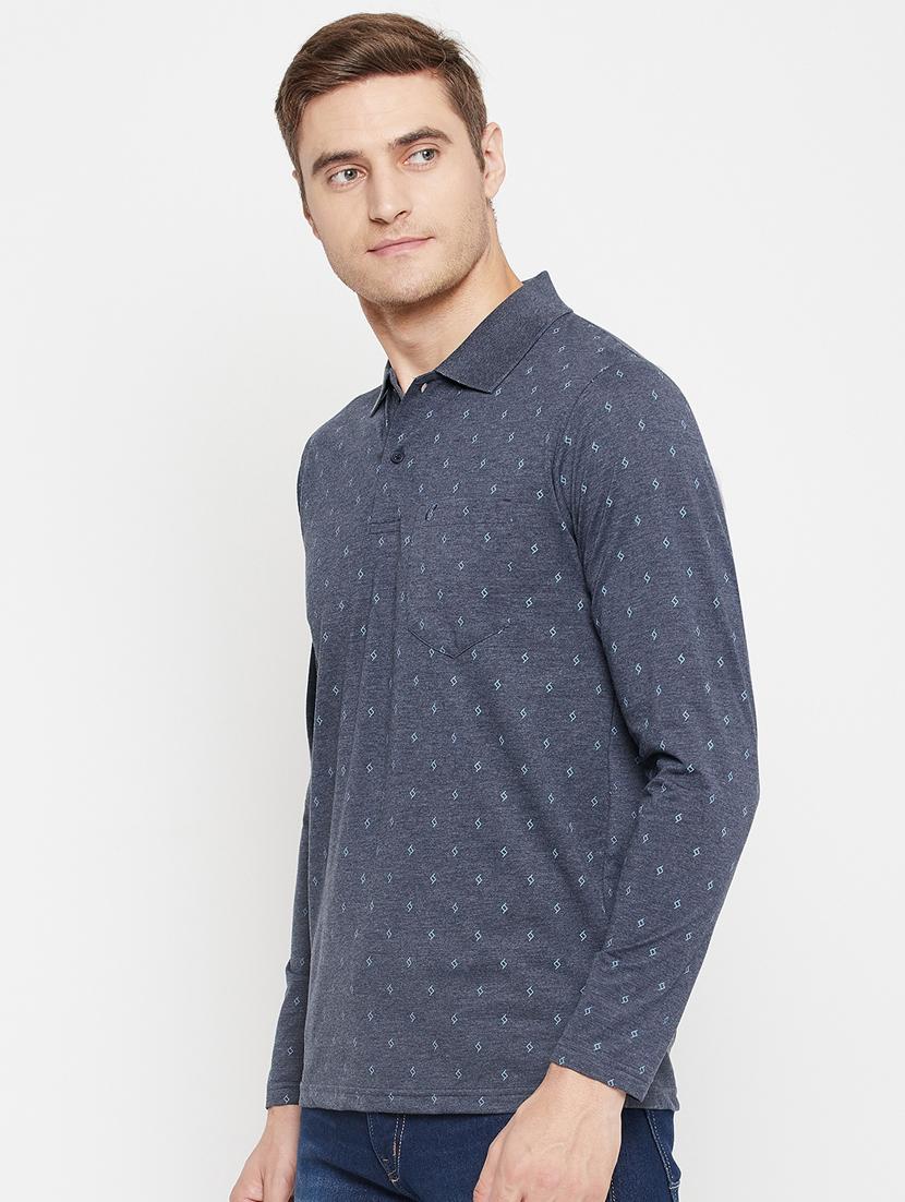 men navy blue regular fit printed polo t-shirt - 18405735 - Standard Image - 2