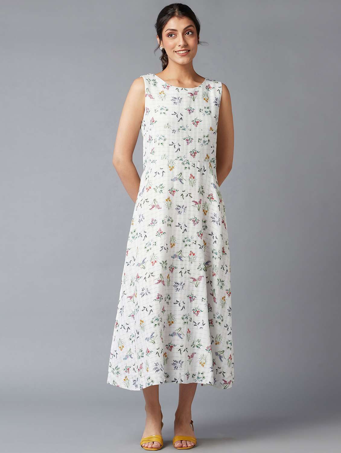 white floral flared ethnic dress