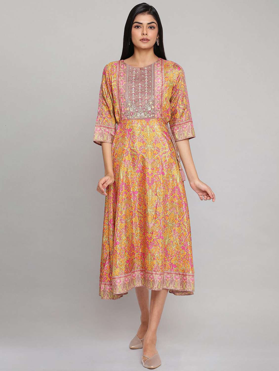 multi colored floral a-line ethnic dress