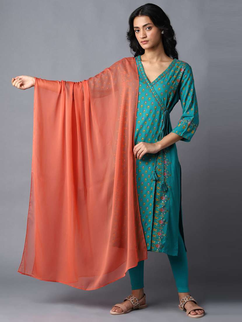 orange woven plain dupatta