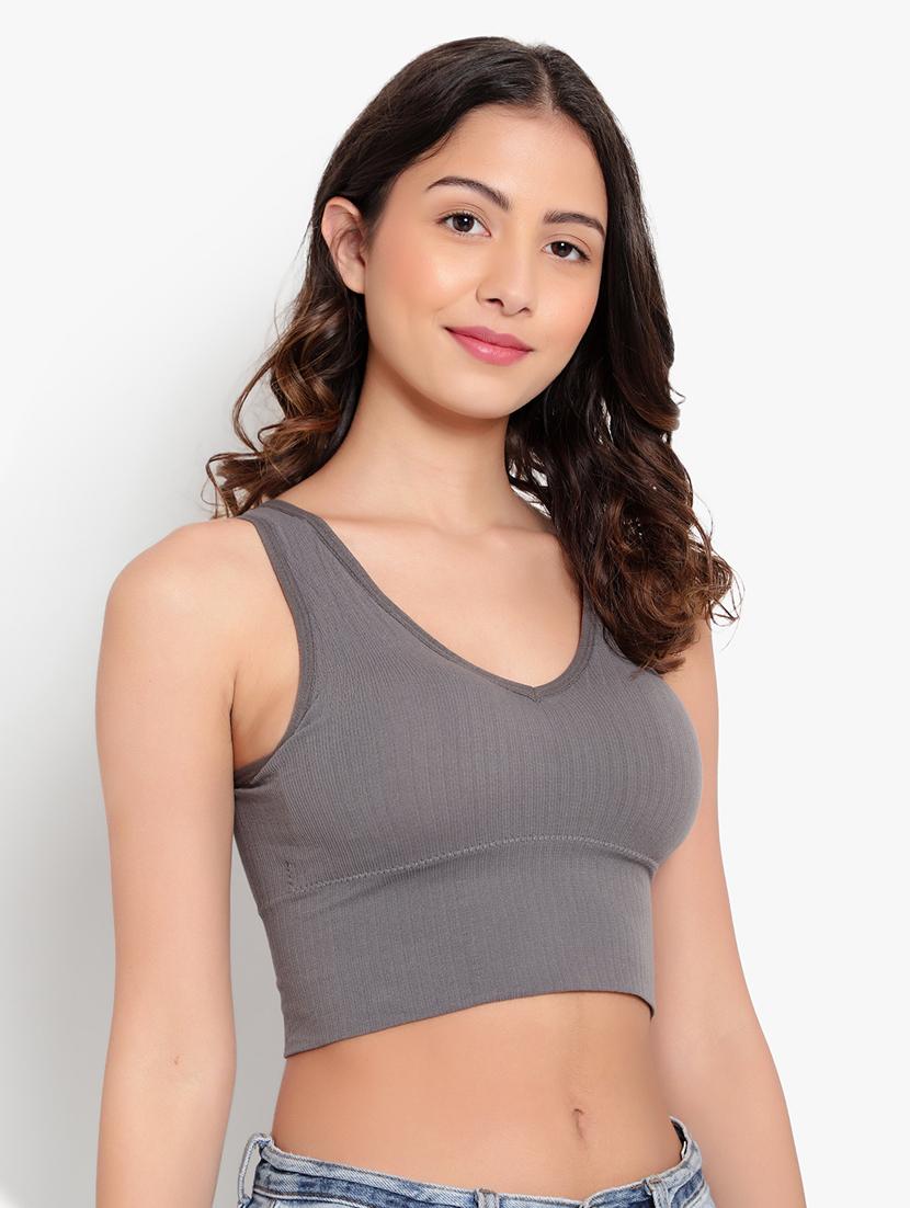 grey solid bralette bra - 18406750 - Standard Image - 2