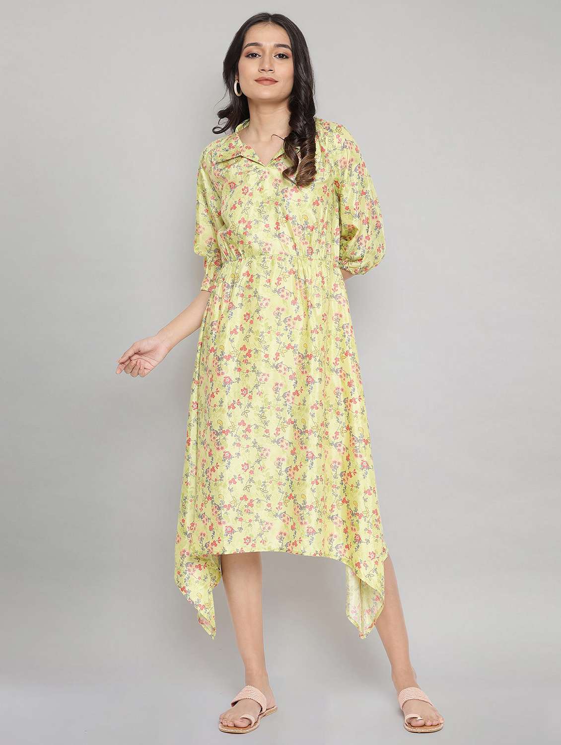 green floral flared ethnic dress