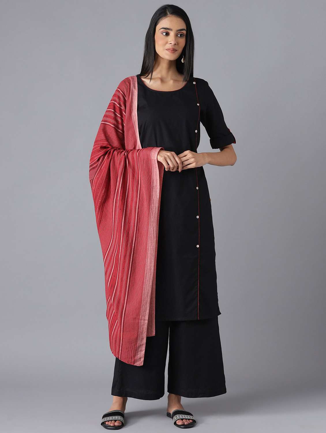 black cotton blend kurta palazzo  set