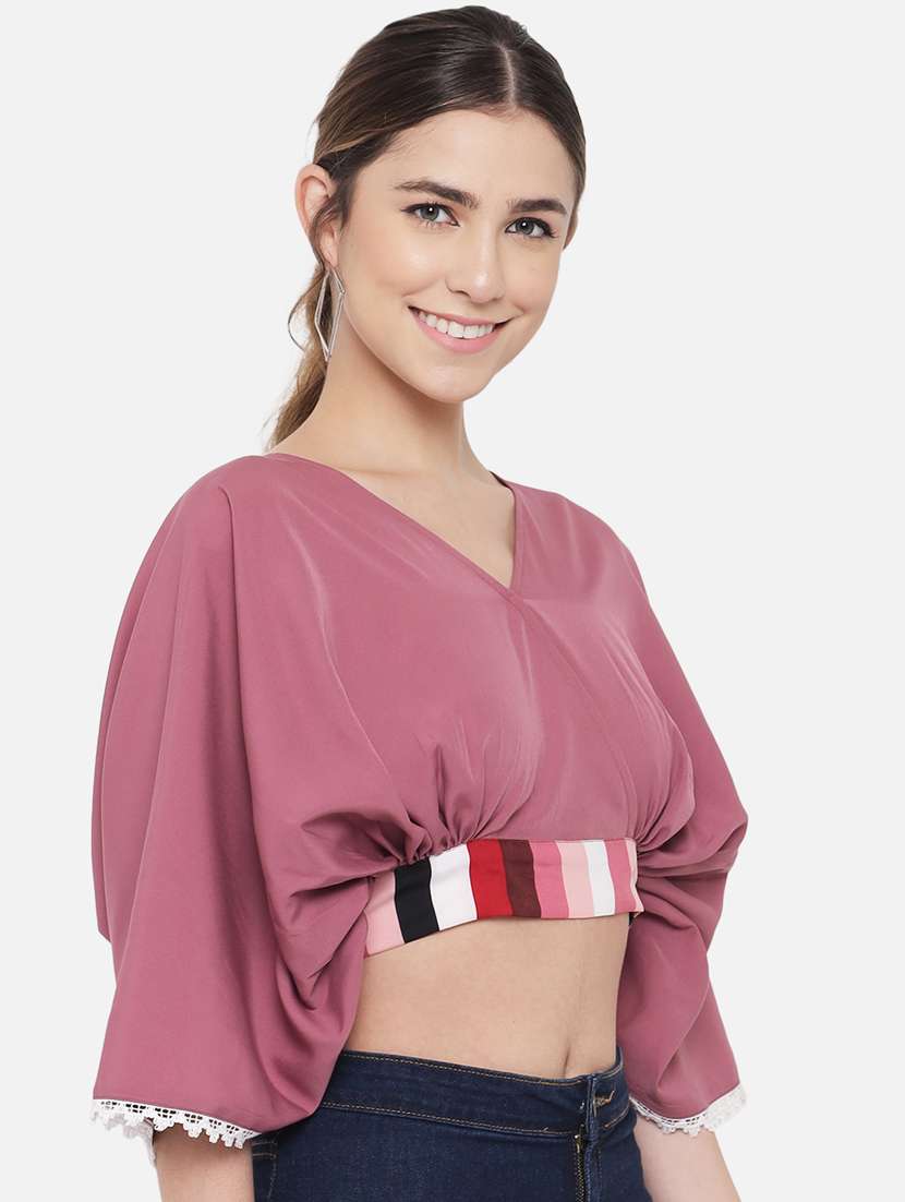 women's crop v neck top - 18407255 - Standard Image - 2