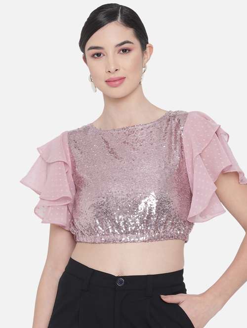 women's crop round neck top - 18407263 - Standard Image - 0