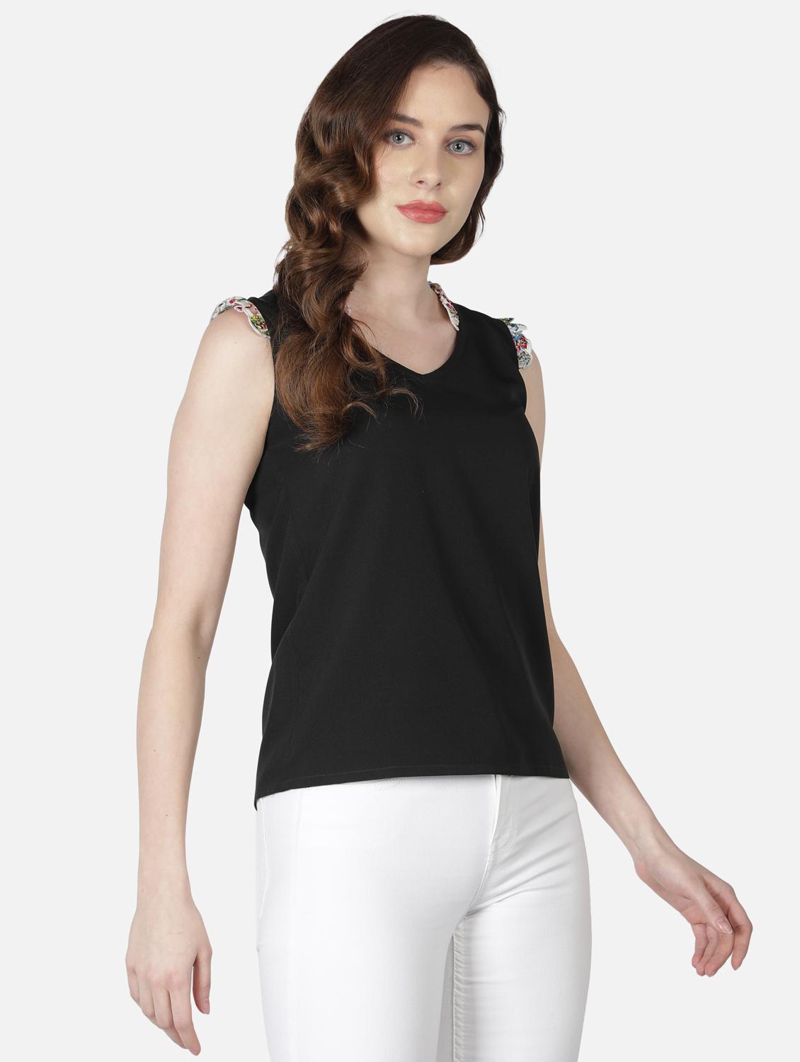 women's straight v neck top - 18407287 - Standard Image - 2