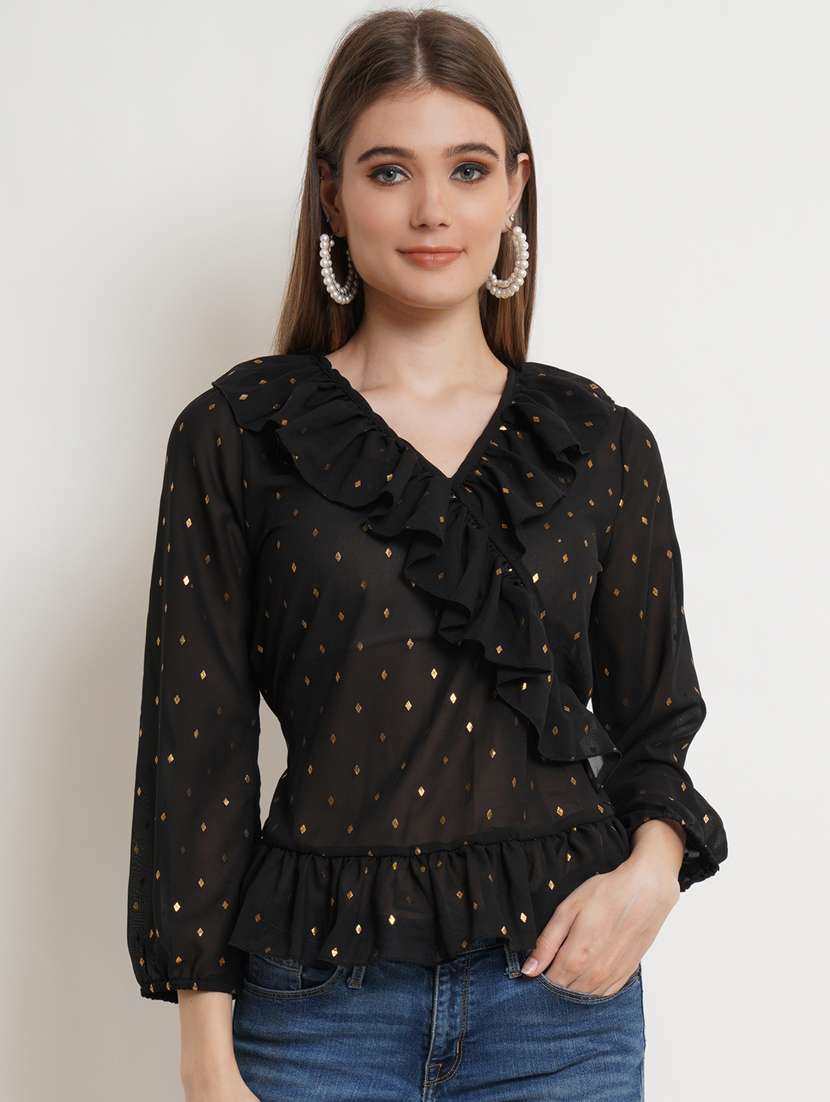 women's ruffle v neck top