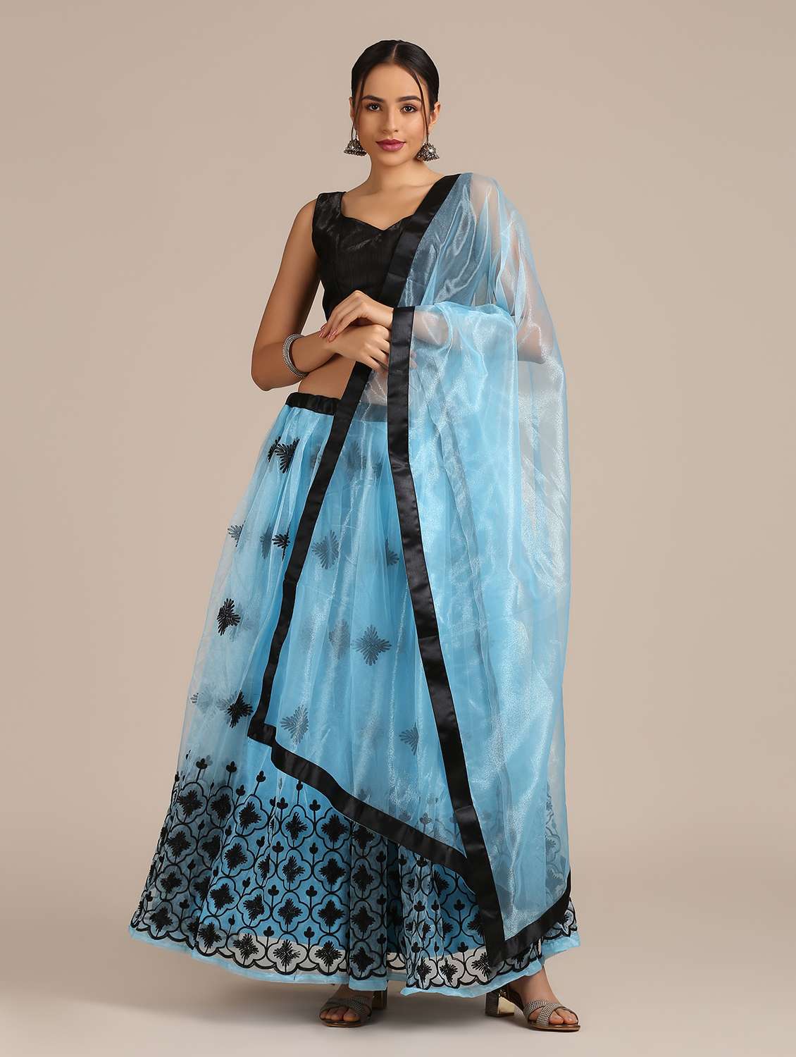 Turquoise Net Flared Lehenga