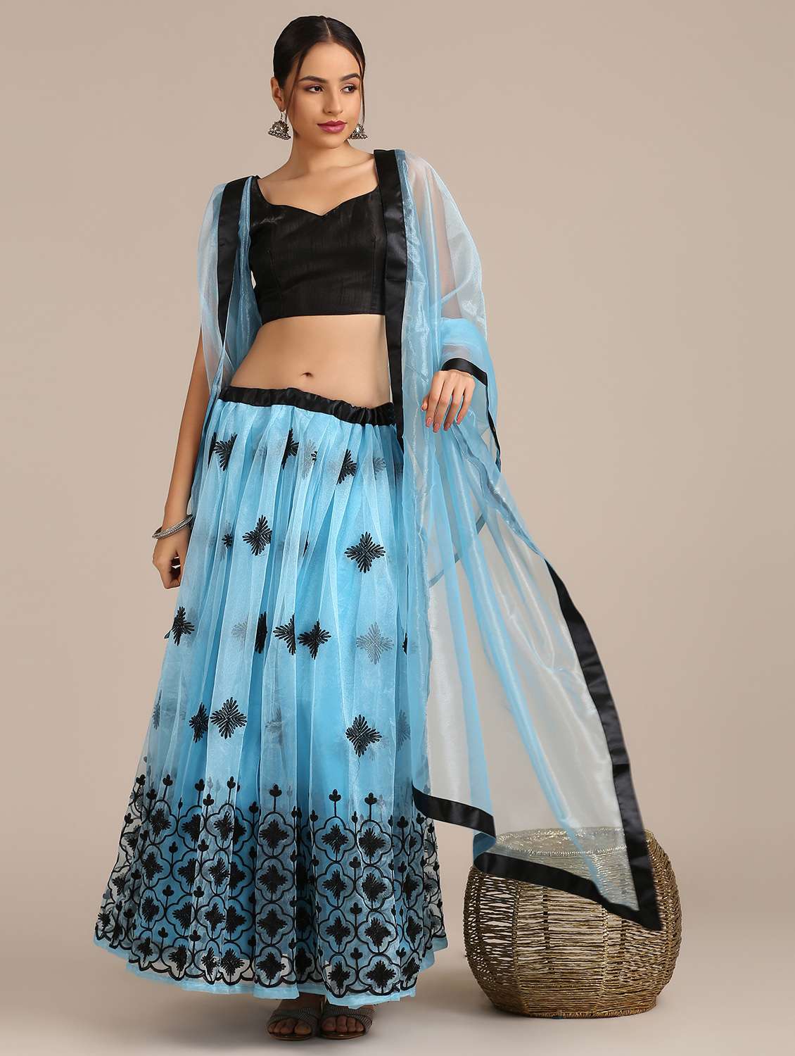 Turquoise Net Flared Lehenga
