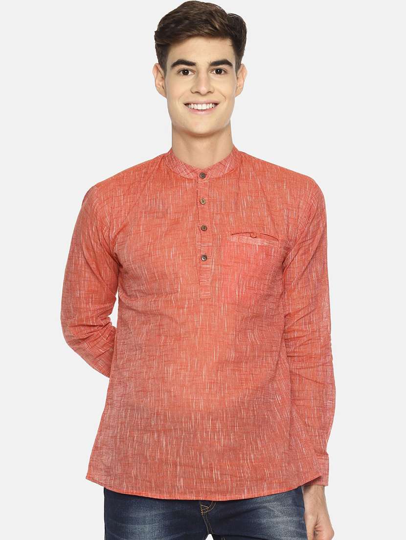 pink melange short kurta