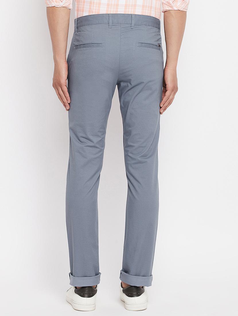 blue solid flat front casual trouser - 18409454 - Standard Image - 2