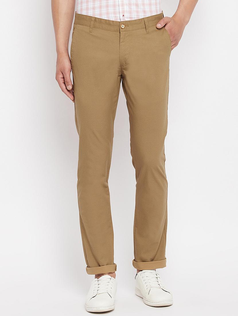 brown solid flat front casual trouser - 18409456 - Zoom Image - 0