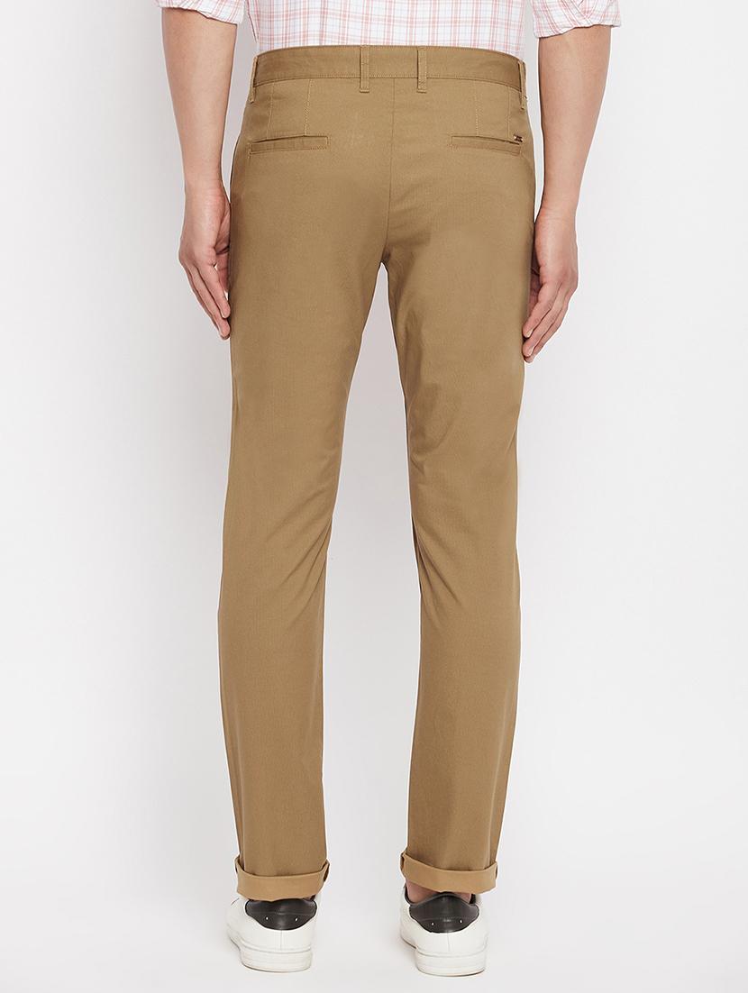 brown solid flat front casual trouser - 18409456 - Standard Image - 2
