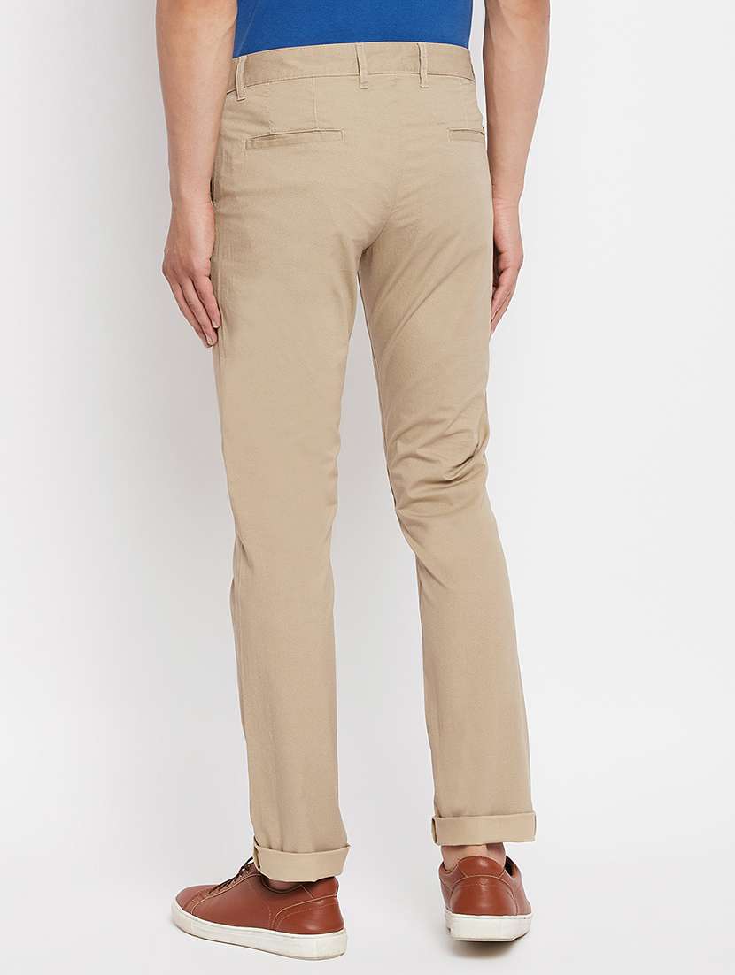 beige solid flat front casual trouser - 18409457 -  Standard Image - 2
