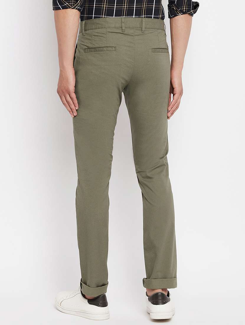 green solid flat front casual trouser - 18409458 -  Standard Image - 2