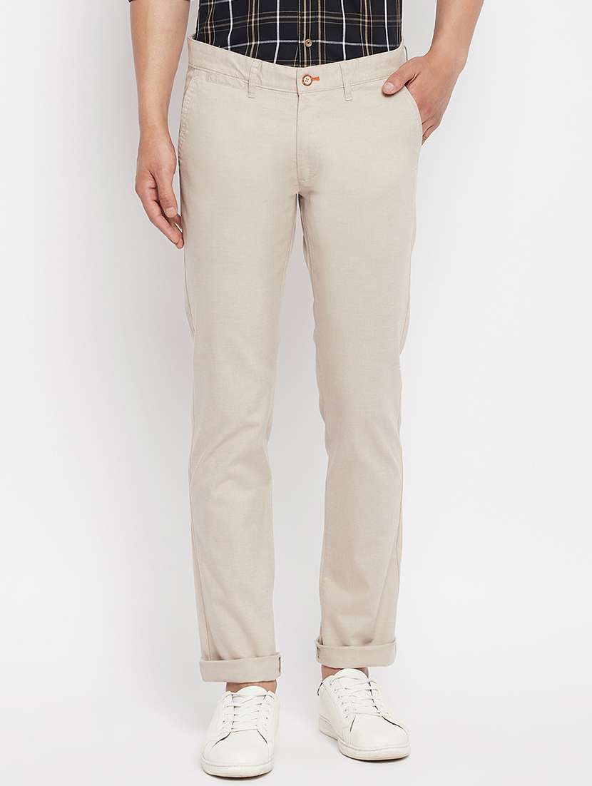 white solid flat front casual trouser