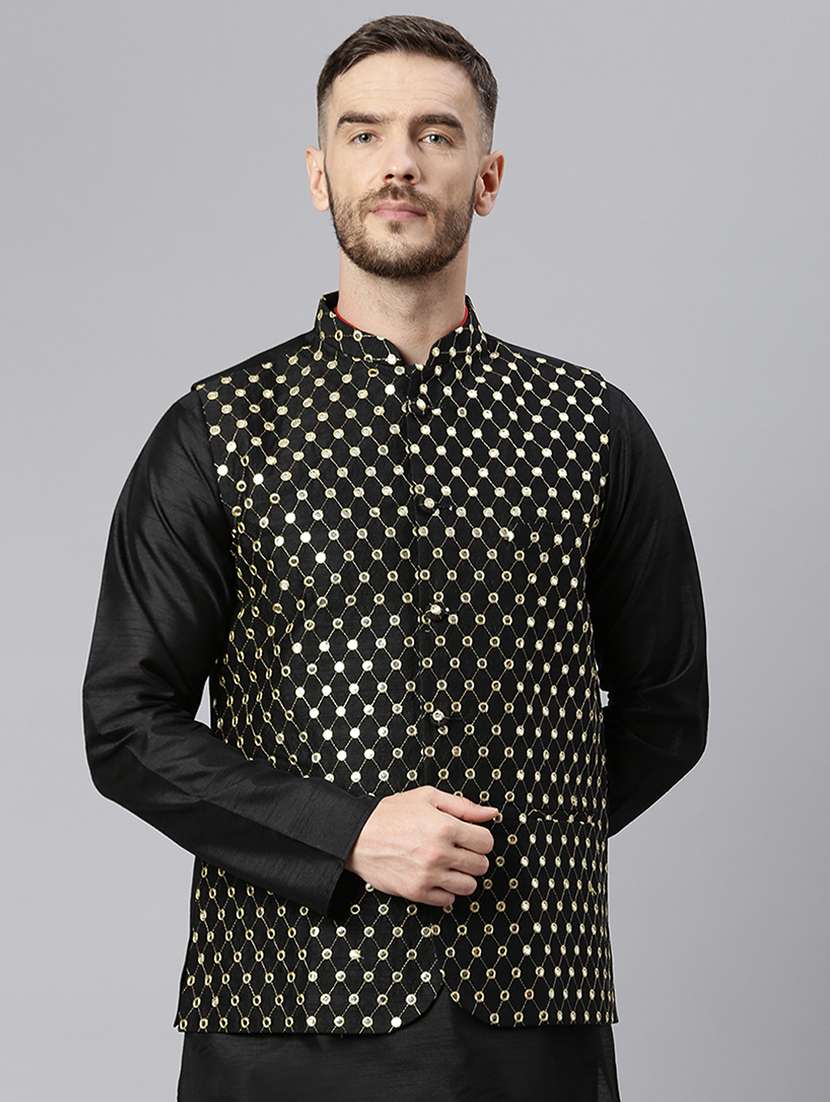 black embroidered nehru jacket