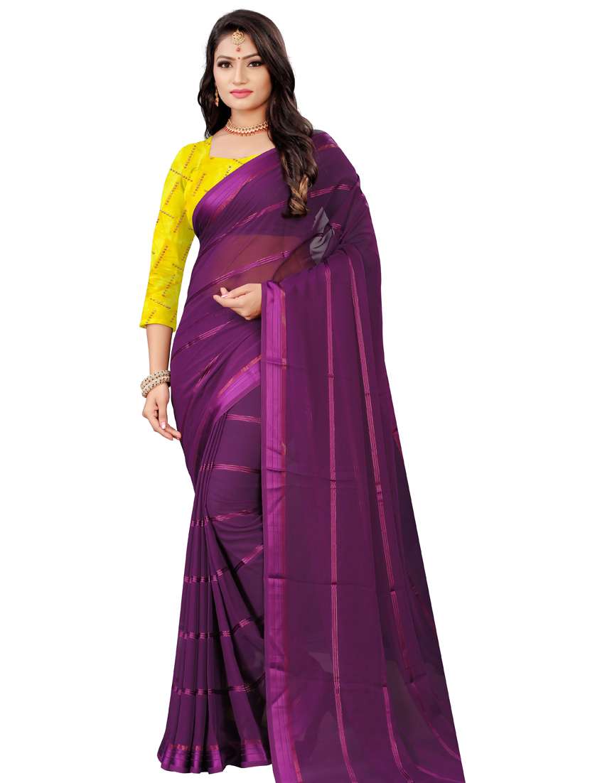 women's stripes purple colored saree with blouse