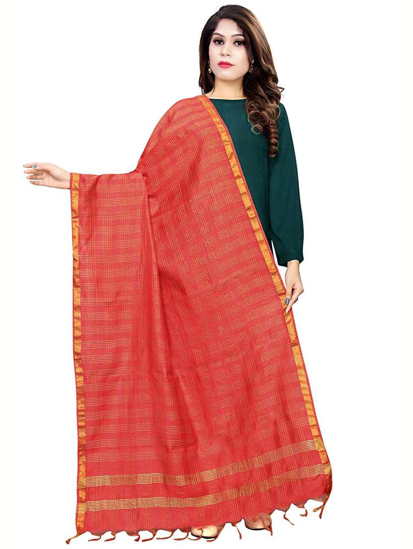 red cotton blend dupatta