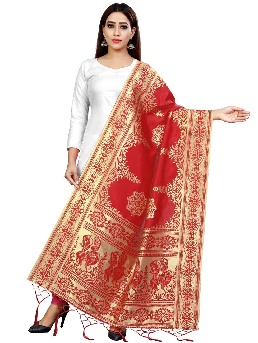 red silk blend dupatta