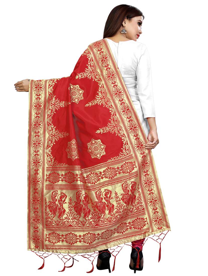 red silk blend dupatta - 18409829 -  Standard Image - 2