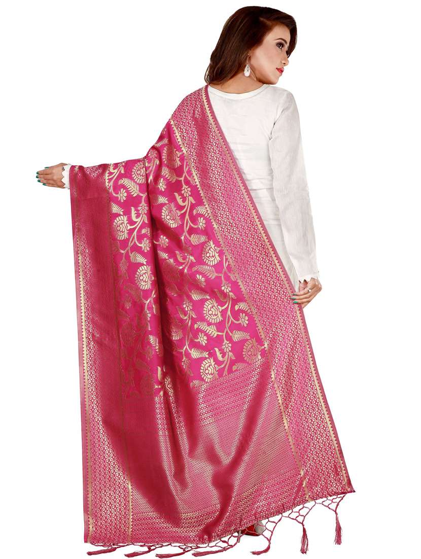 pink silk blend dupatta - 18409831 -  Standard Image - 2