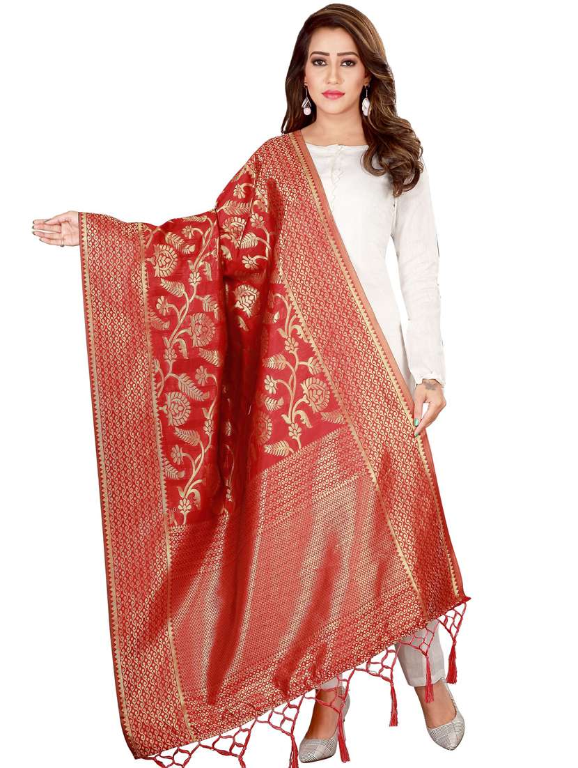 red silk blend dupatta
