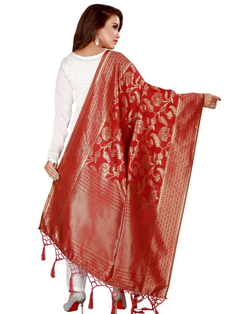 red silk blend dupatta - 18409832 -  Standard Image - 2