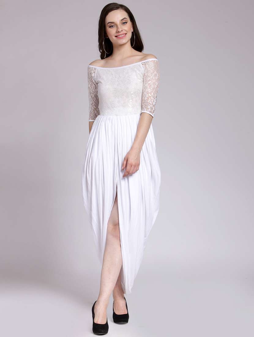 women white self design off shoulder dress - 18410112 -  Zoom Image - 0