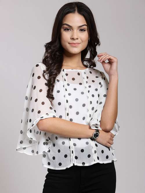 round neck polka dots regular top - 18410133 -  Standard Image - 0