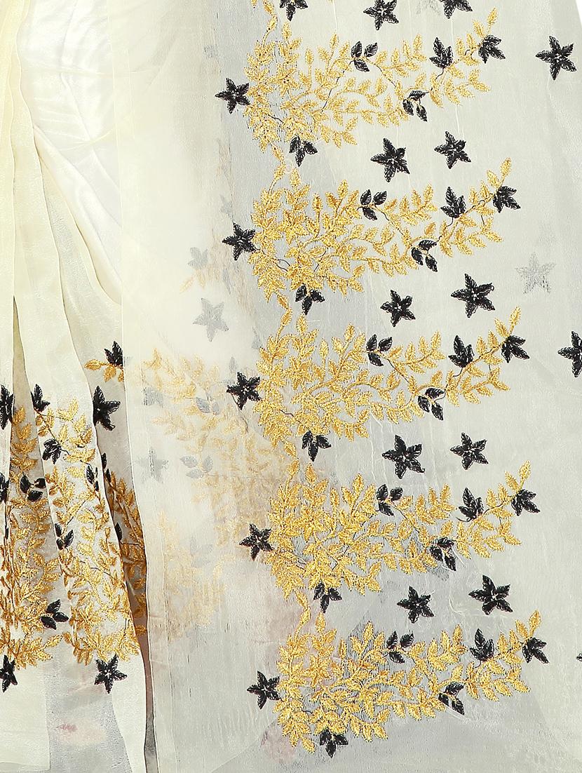 off-white embroidered saree with blouse - 18410726 - Standard Image - 2