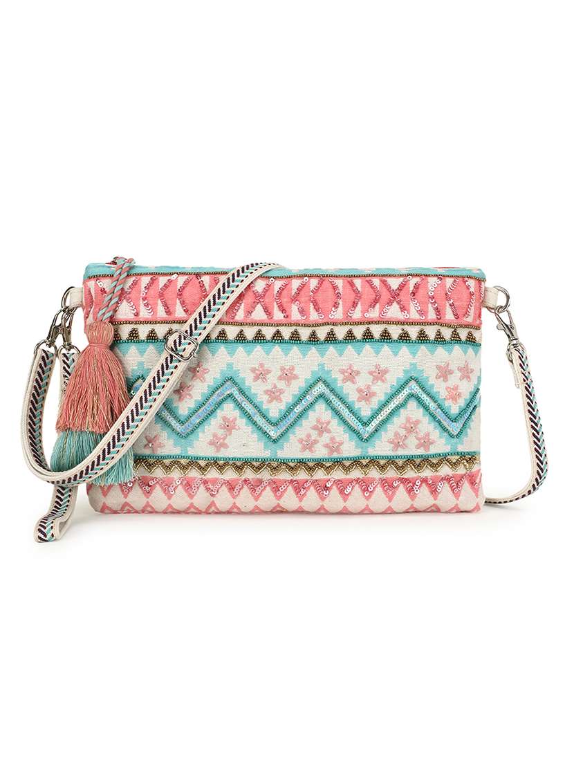 neutral embellished regular sling bag
