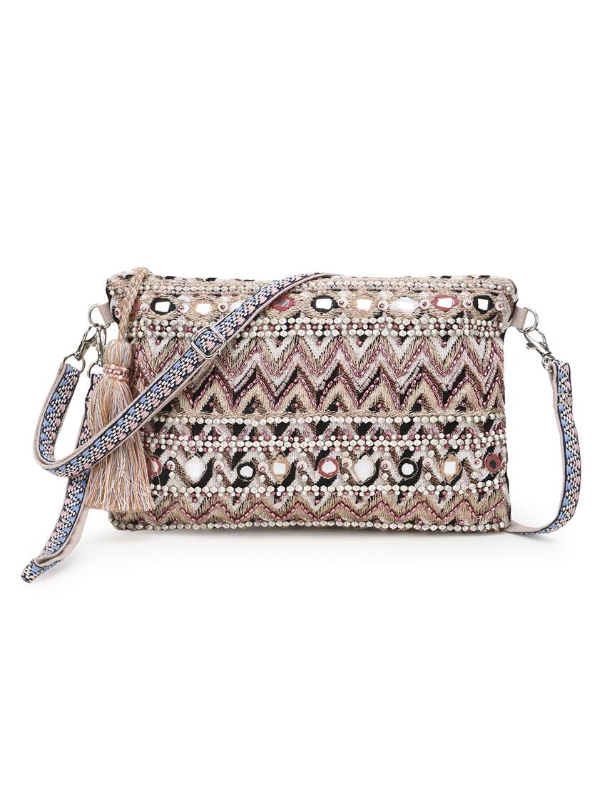 brown embellished regular sling bag