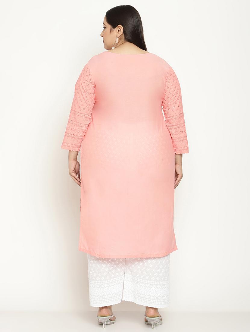 peach chikankari straight kurta - 18411028 - Standard Image - 2