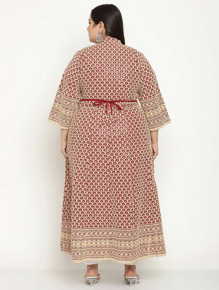 maroon chikankari flared kurta - 18411041 -  Standard Image - 2