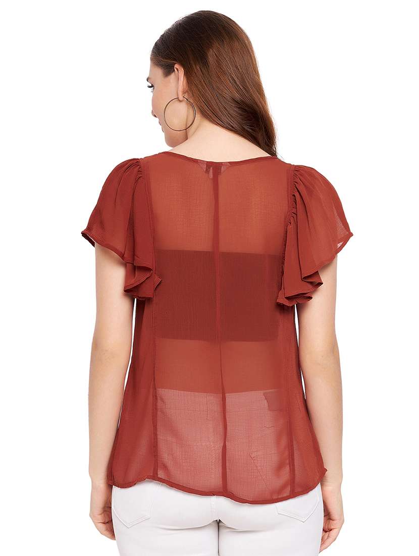 women's ruffle round neck top - 18411086 -  Standard Image - 2