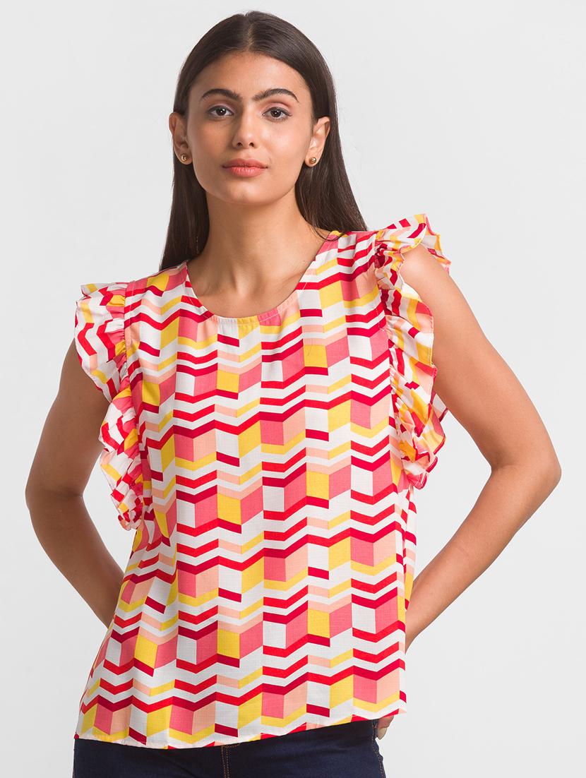 women's ruffle round neck top - 18411423 - Zoom Image - 0