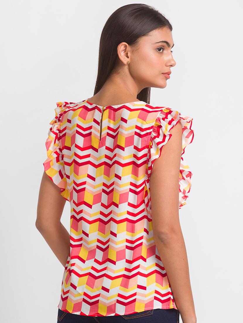 women's ruffle round neck top - 18411423 - Standard Image - 2