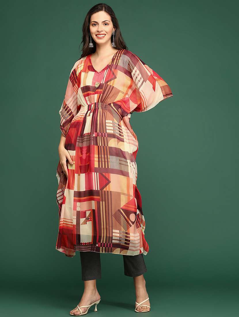 multi colored printed kaftan kurta - 18411556 -  Standard Image - 2