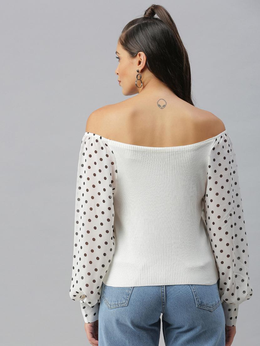 off shoulder polka dots regular top - 18411560 - Standard Image - 2