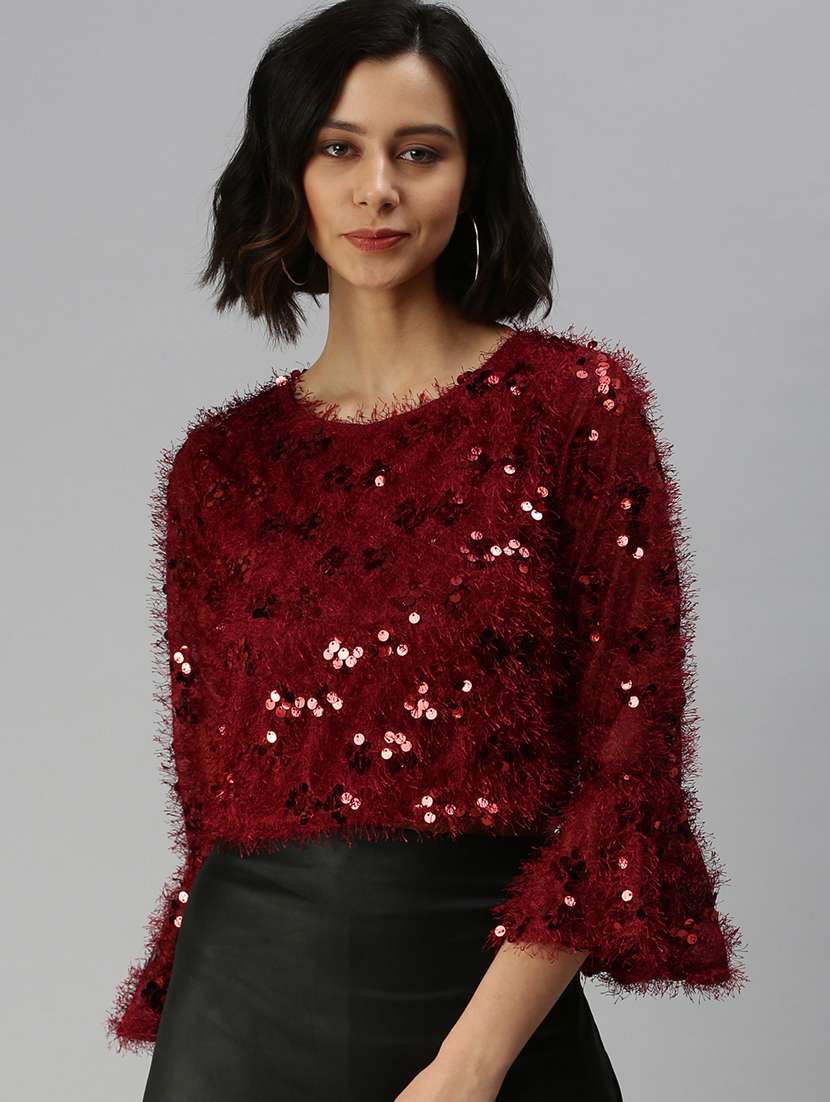 bell sleeved sequin crop top