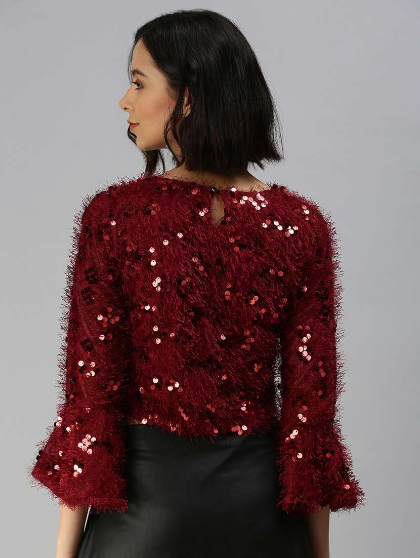bell sleeved sequin crop top - 18411563 -  Standard Image - 2