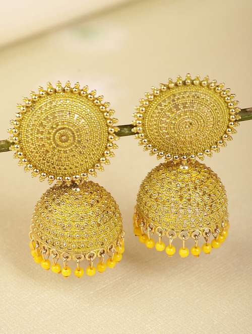 yellow brass jhumka earring - 18411665 -  Standard Image - 0