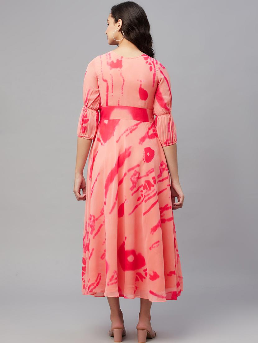 v-neck printed fit & flare dress - 18412188 - Standard Image - 2