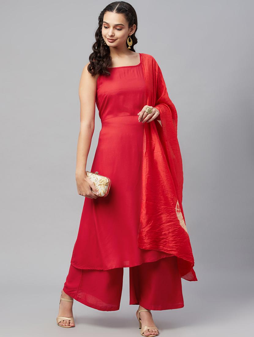 red kurta palazzo set with dupatta